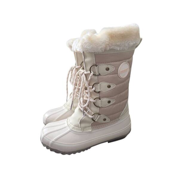 Khombu Winter Fur Boots Cream Lace Up Duck Boots Water Resistant Size 6 NEW - Picture 3 of 9